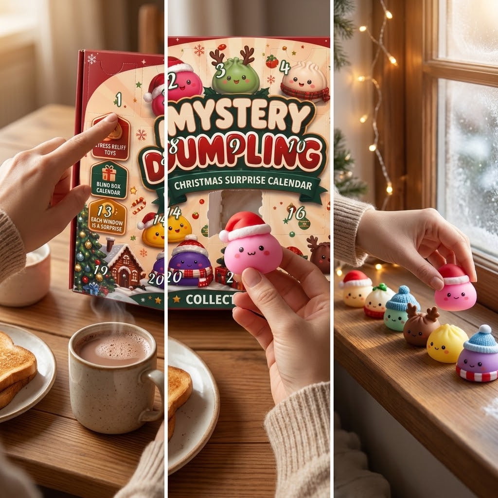 Squishy-Adventskalender mit 24 Figuren – Dumplings & Würfel im Weihnachtslook -    Zorenza