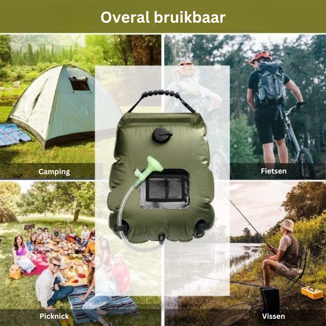 Solar Campingdusche – Aufblasbarer Wasserbehälter mit Sonnenheizung -    Zorenza
