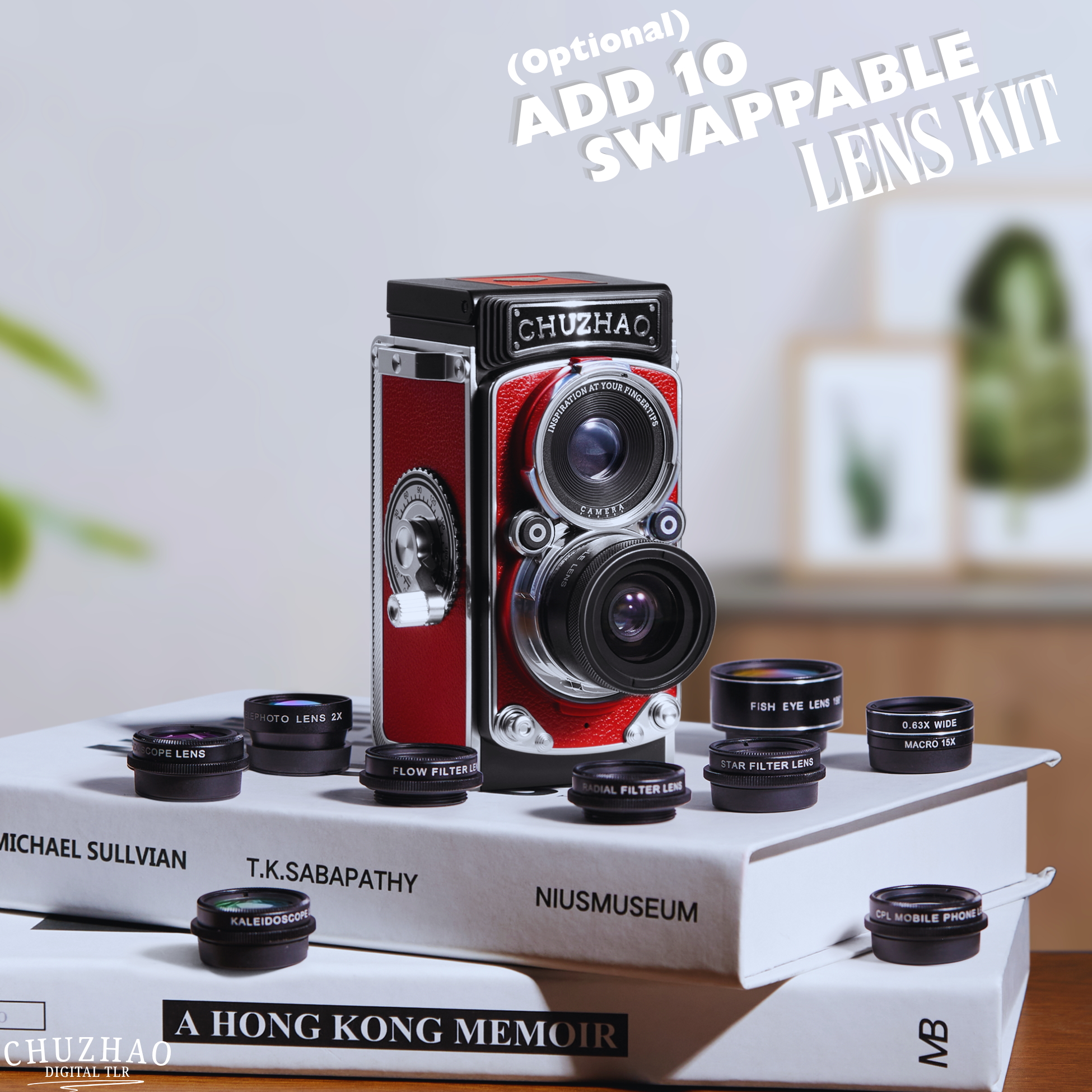 12MP-Digitalkamera Vintage-TLR-Design – 10-Objektiv-Set - Zorenza