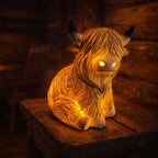 Highland-Kuh Nachtlicht aus Resin – Dekorative Lampe mit warmem Bernsteinlicht Zorenza