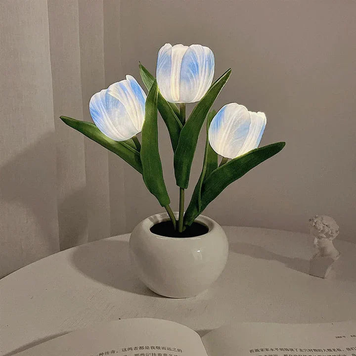 Tulpen-LED-Tischlampe im Keramiktopf – Warmes Dekorlicht Zorenza