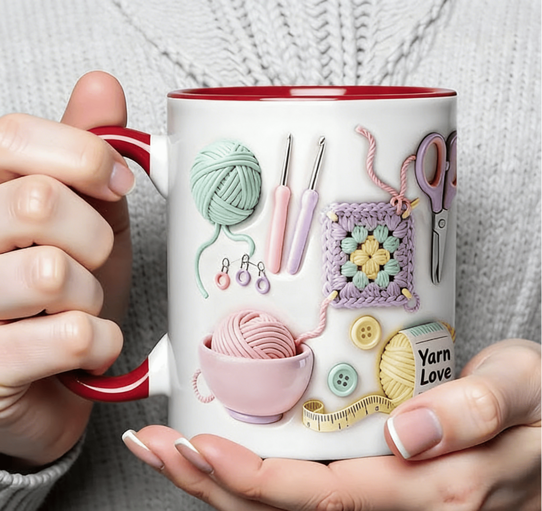 Keramiktasse mit Häkel-Motiven -    Zorenza