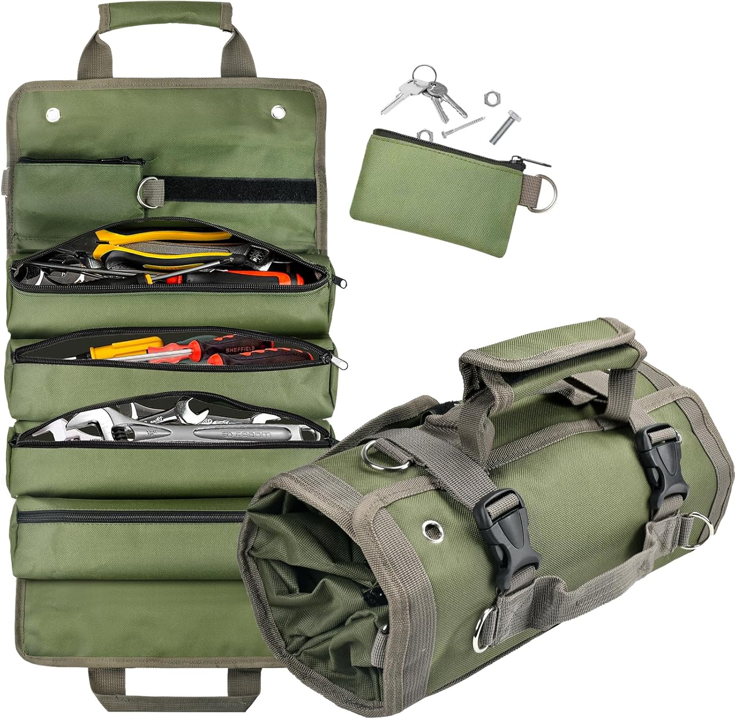 Aufrollbare Werkzeugtasche mit abnehmbaren Fächern Zorenza