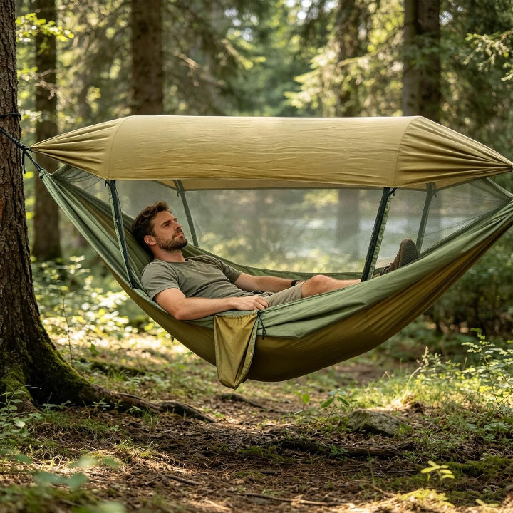 Outdoor-Hängematte mit Moskitonetz und Sonnenschutz -    Zorenza