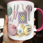 Keramiktasse mit Häkel-Motiven -    Zorenza