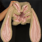 Plüsch-Hasen-Haube – Satin-gefütterter Haarschutz-Hut - Zorenza