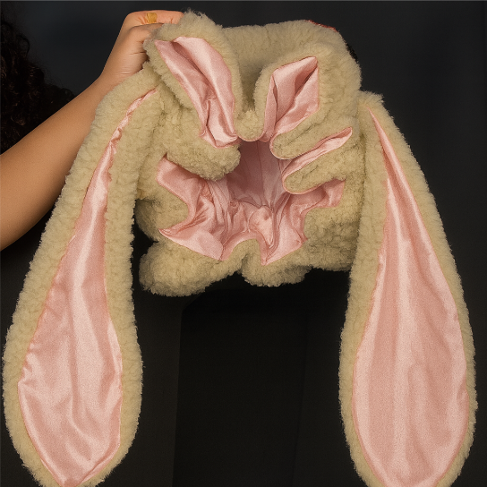 Plüsch-Hasen-Haube – Satin-gefütterter Haarschutz-Hut - Zorenza