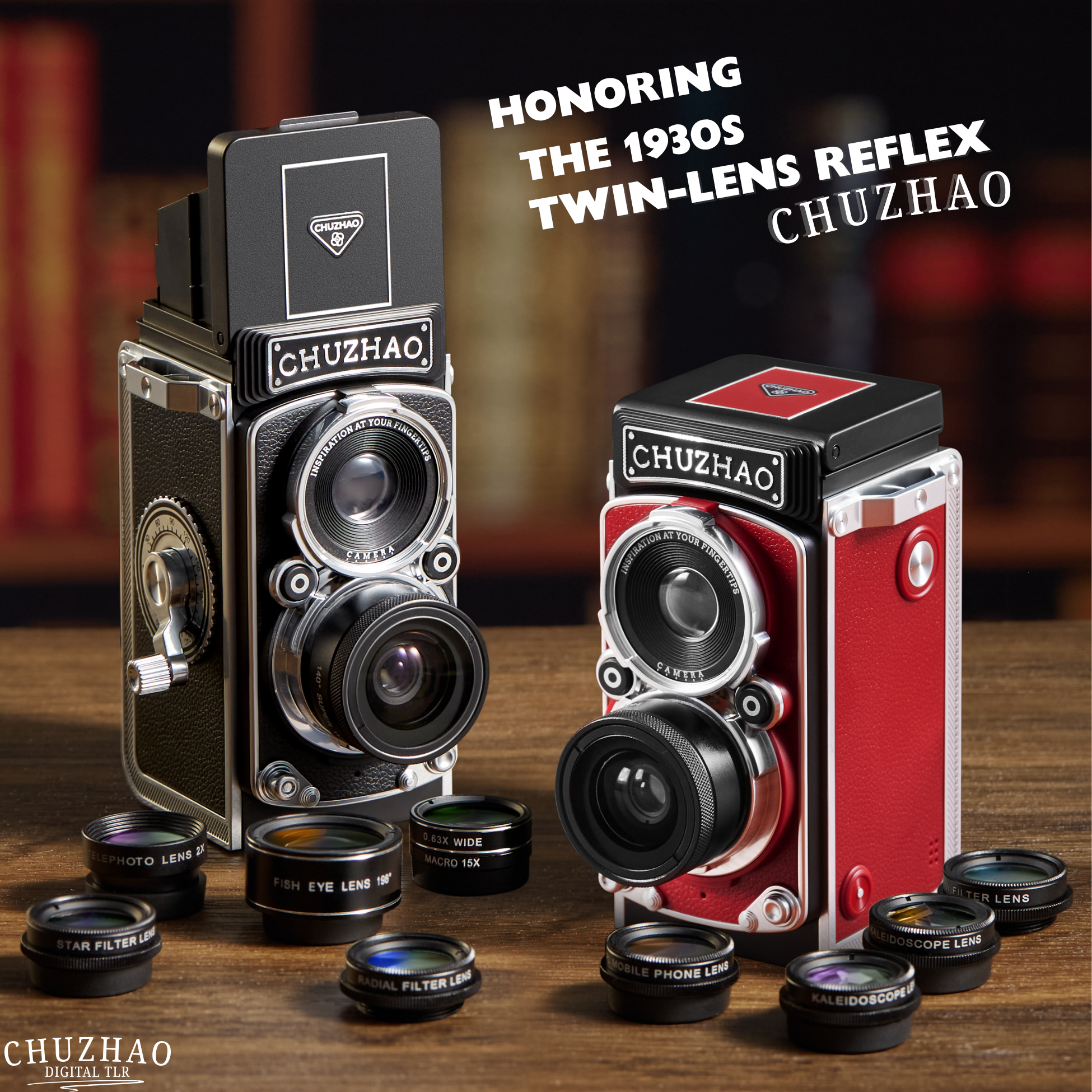 12MP-Digitalkamera Vintage-TLR-Design – 10-Objektiv-Set - Zorenza