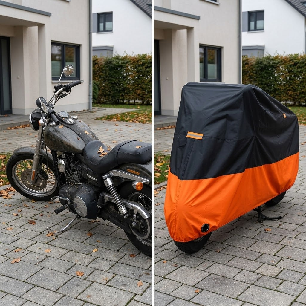 Motorradabdeckung aus 190T Oxford mit Schlossöse und Reflektoren, Schwarz/Orange, M–XXL -    Zorenza