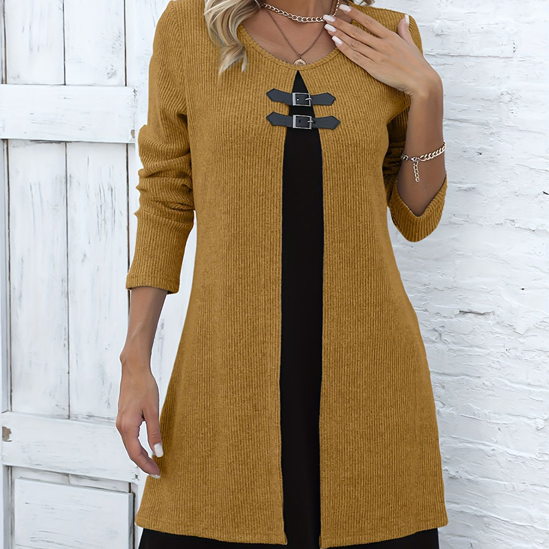 Damen A-Linien-Kleid mit Kunstleder-Schnallen -    Zorenza