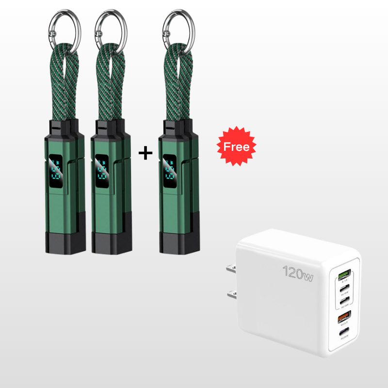 Ladekabel 4-in-1 mit Digital-Display und Schlüsselanhänger -    Zorenza