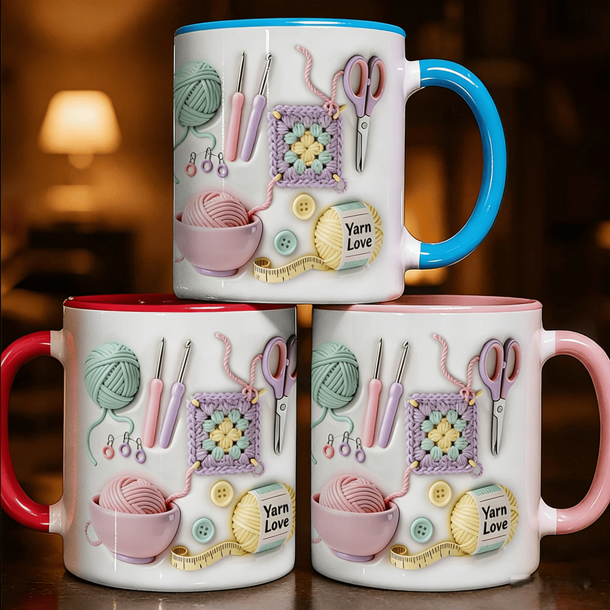 Keramiktasse mit Häkel-Motiven -    Zorenza