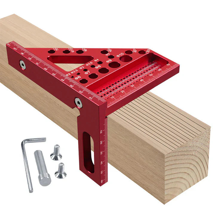 Aluminium Woodworking Square with Drill Guide Holes – 90° and 45° Zorenza