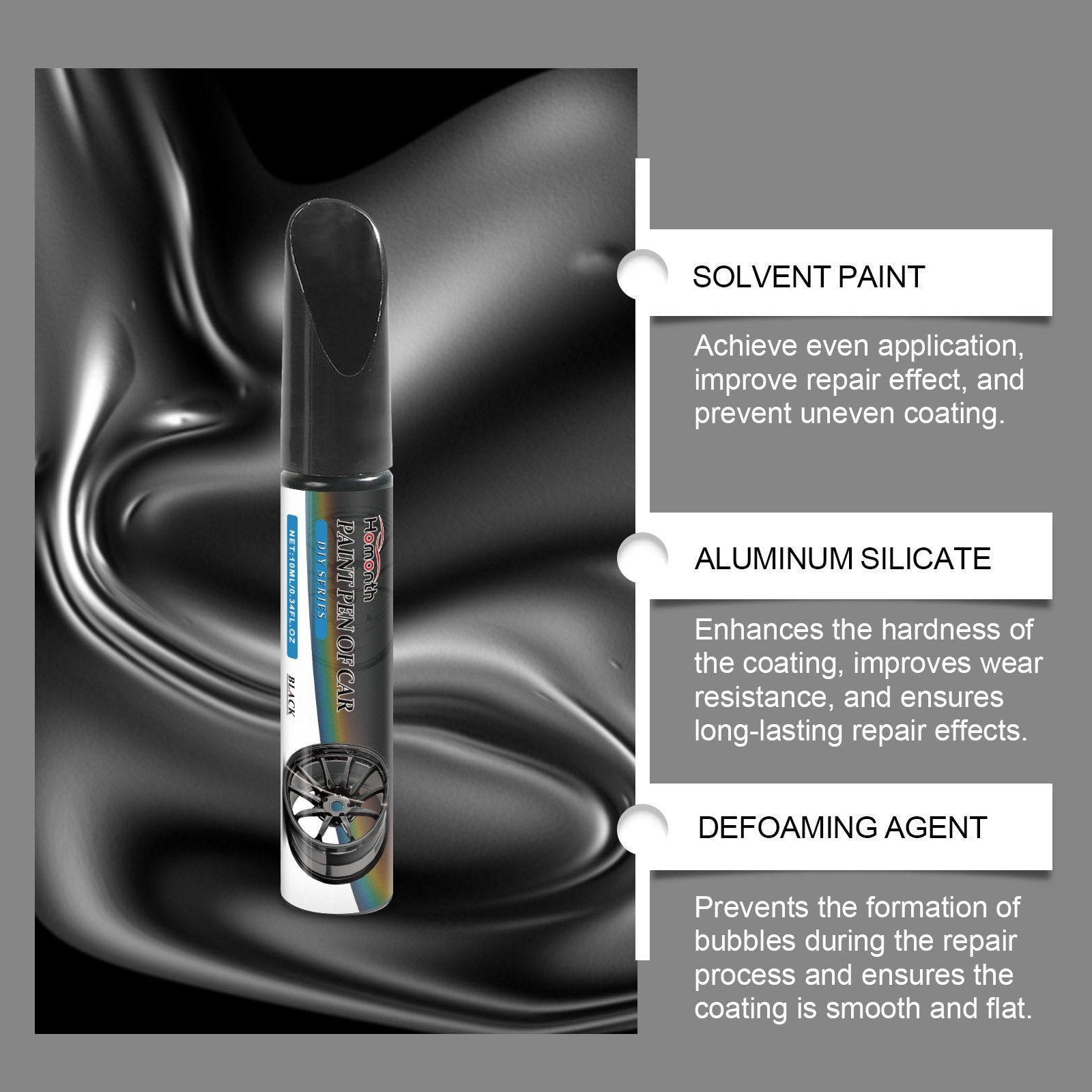 Felgen Reparaturstift Schwarzml für Kratzer und Schäden -    Zorenza