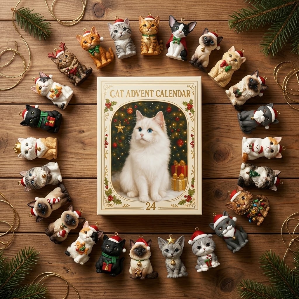 Katzen-Adventskalender mit 24 Katzenfiguren zum Aufhängen – für Katzenliebhaber -    Zorenza