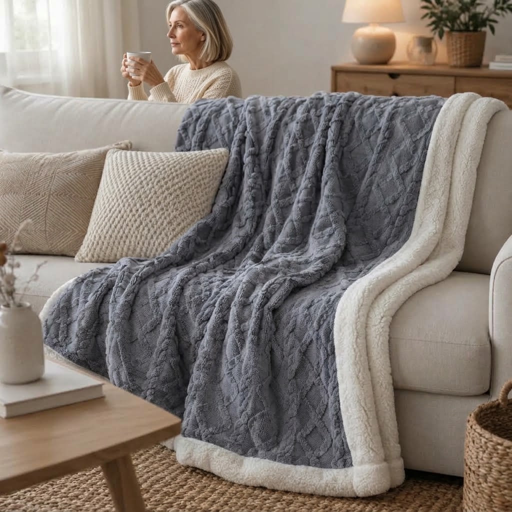 Sherpa Kuscheldecke Wendbar – Weiches Zopfmuster -    Zorenza