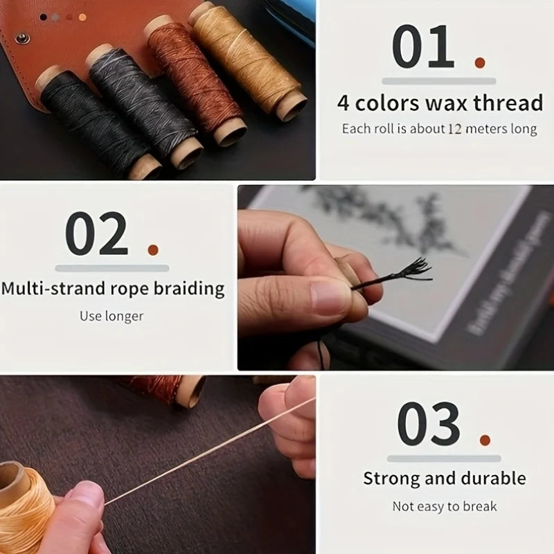Leder-Nähset mit gewachstem Faden – Komplettes Reparaturset Zorenza