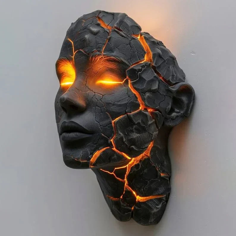 Wandleuchte Gesichts-Skulptur mit beleuchteten Rissen -    Zorenza