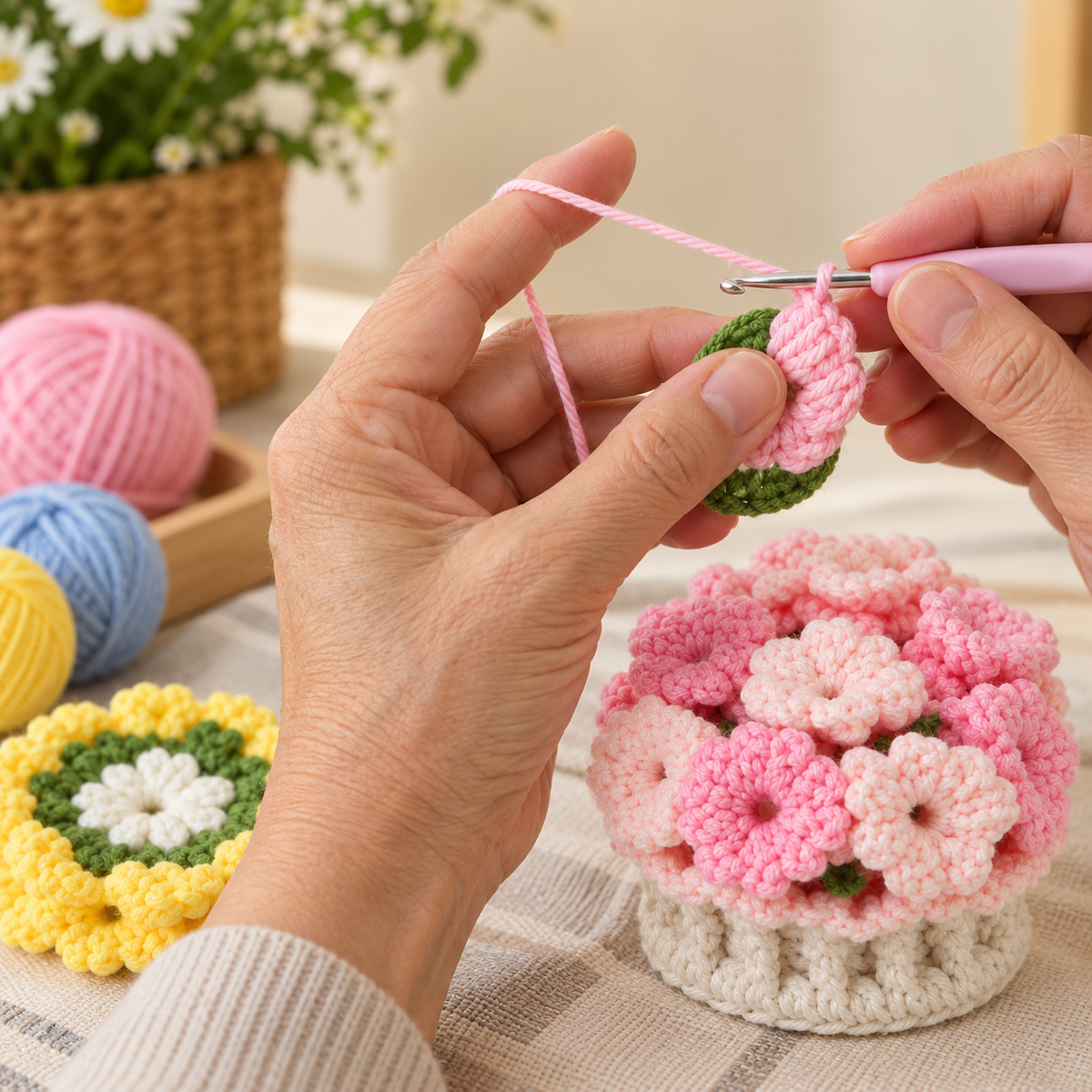 Häkel-Set Blumen-Untersetzer mit Anleitung -    Zorenza
