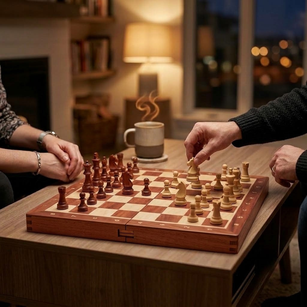 Schachspiel Holz faltbar mit Zusatzdamen -    Zorenza