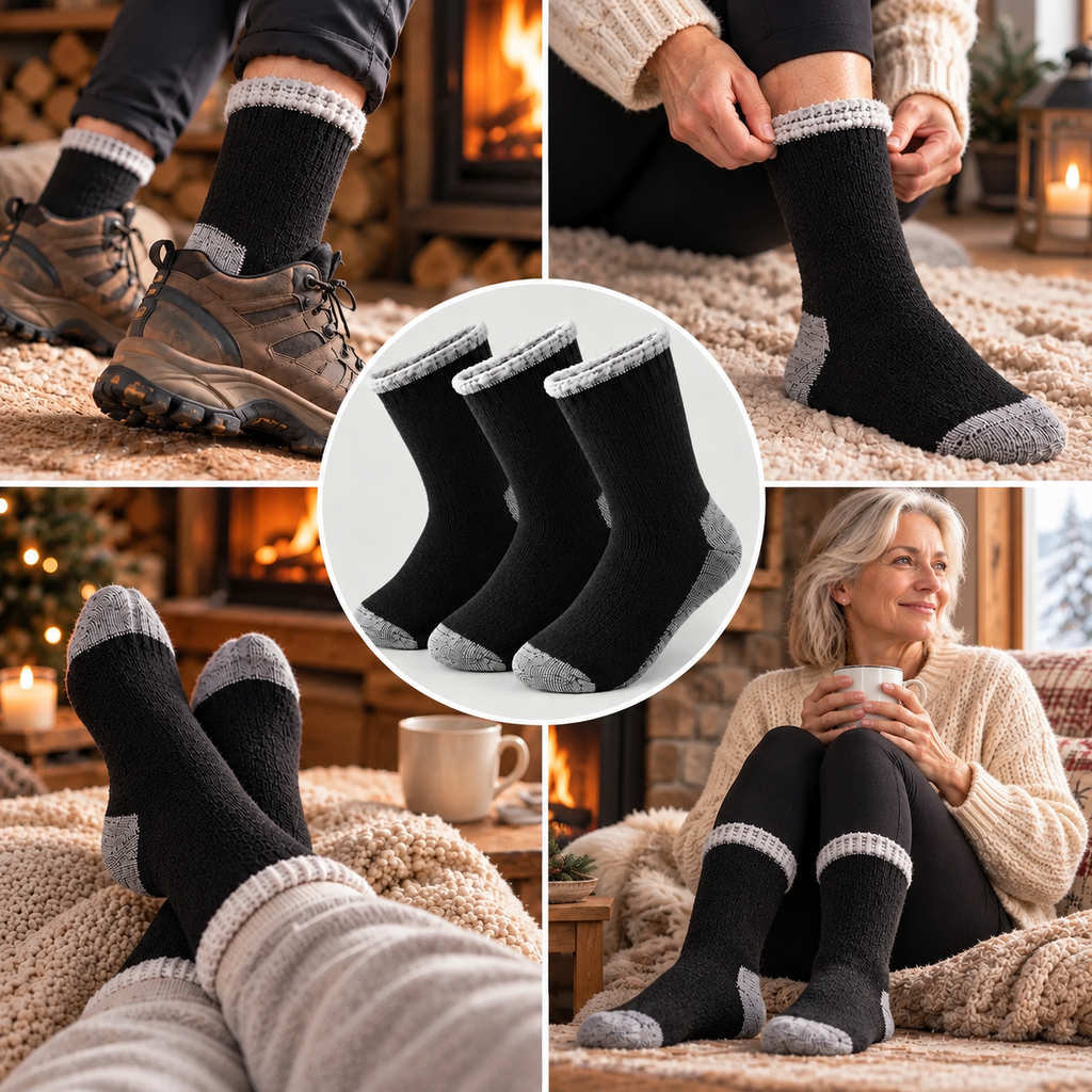 Thermosocken mit Frottee-Innenfutter, wadenhoch – 3 Paar -    Zorenza