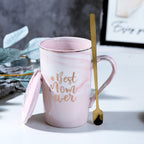 Kaffeetasse mit Deckel und Löffel – Marmoroptik -    Zorenza