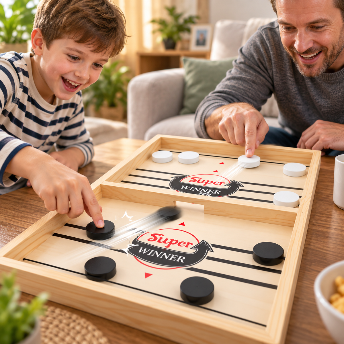 Puckspiel Holz mit Gummizug für Familienspaß -    Zorenza