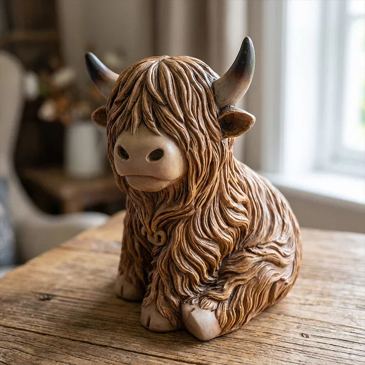 Highland-Kuh Nachtlicht aus Resin – Dekorative Lampe mit warmem Bernsteinlicht Zorenza