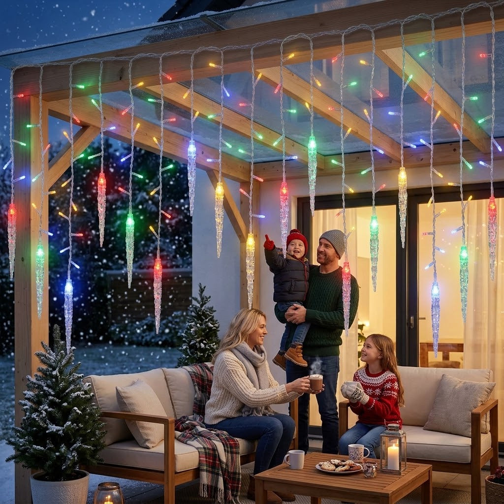 LED-Eiszapfen-Lichterkette mit Fernbedienung, 8 Leuchtmodi, USB, innen & außen -    Zorenza