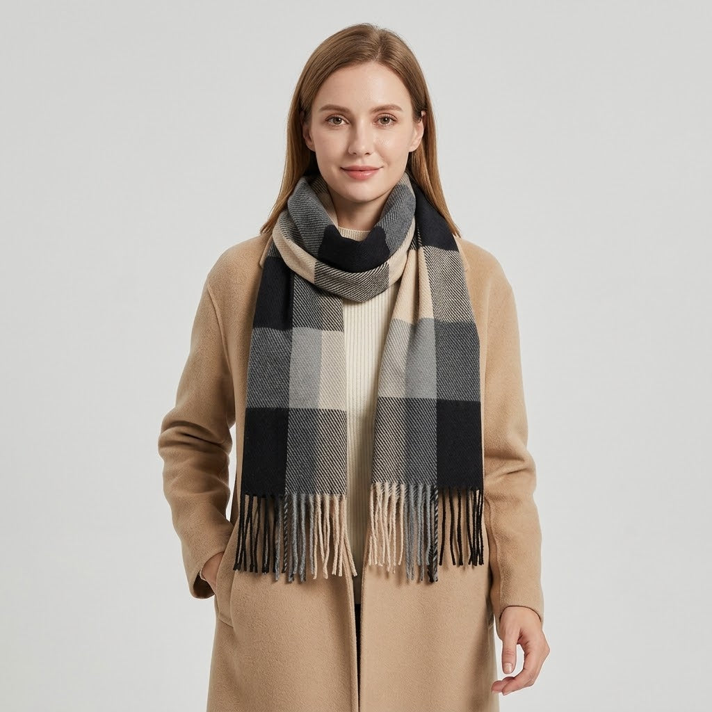 Karierter XXL-Schal 200 × 60 cm, weich und groß zum Wickeln -    Zorenza