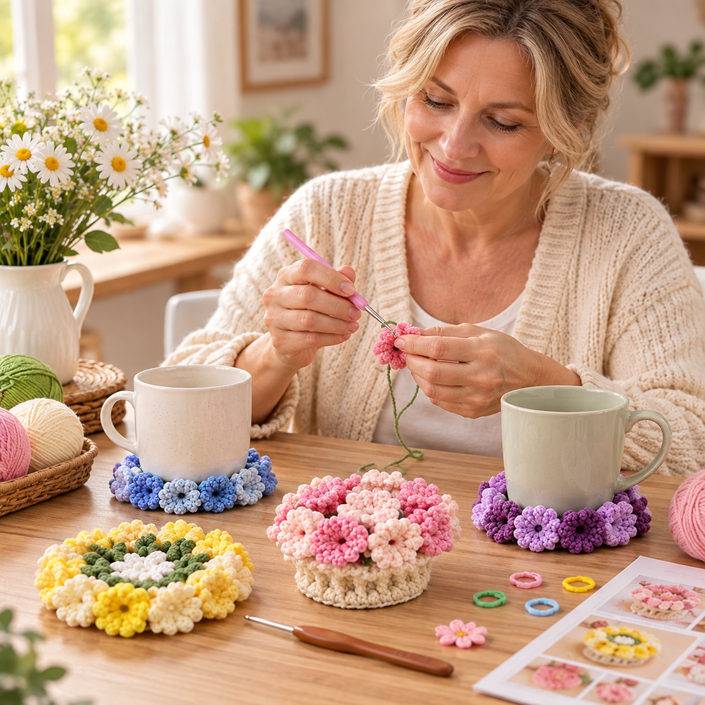 Häkel-Set Blumen-Untersetzer mit Anleitung -    Zorenza