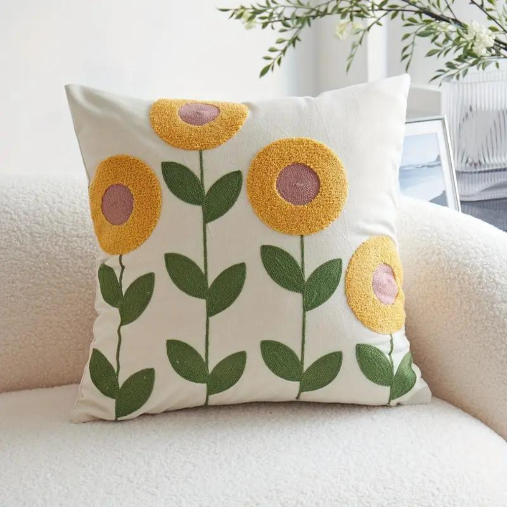 Kissenbezug mit gesticktem Blumen- und Botanik-Muster Zorenza