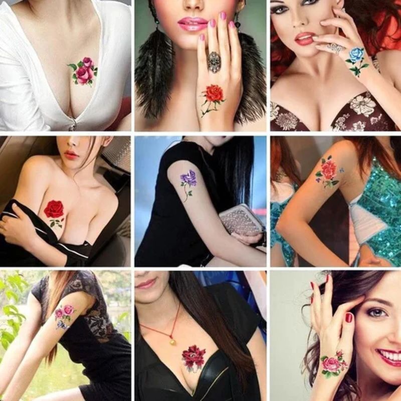 3D Tattoo Stickers mit Blumen- und Schmetterlings-Motiven -    Zorenza