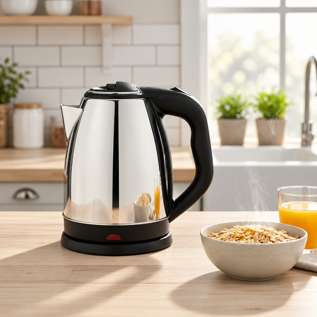Wasserkocher Edelstahl 1500 W mit schwarzem Griff -    Zorenza