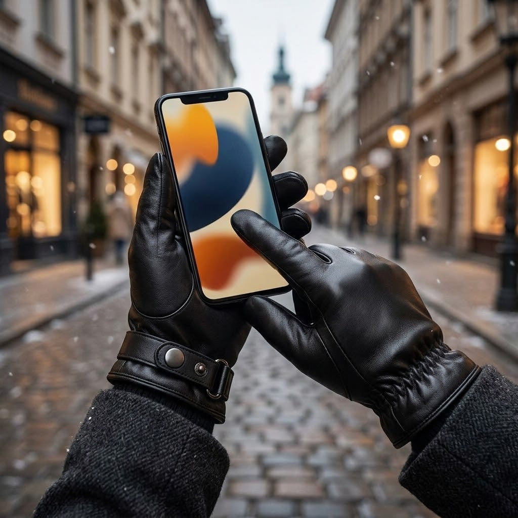 Touchscreen-Lederhandschuhe aus echtem Schafsleder mit Fleecefutter -    Zorenza