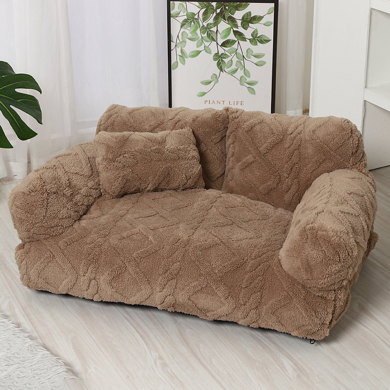 Plüsch-Haustiersofa mit erhöhtem Rand und Kissen – 4 Farben Zorenza