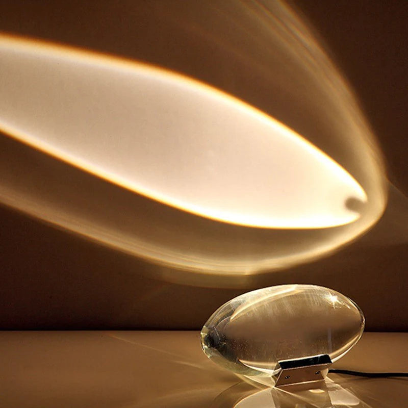 Ovale Kristall-Tischlampe – LED-Stimmungslicht in Warmweiß, Sonnenuntergangsrot & Blau-Violett -    Zorenza