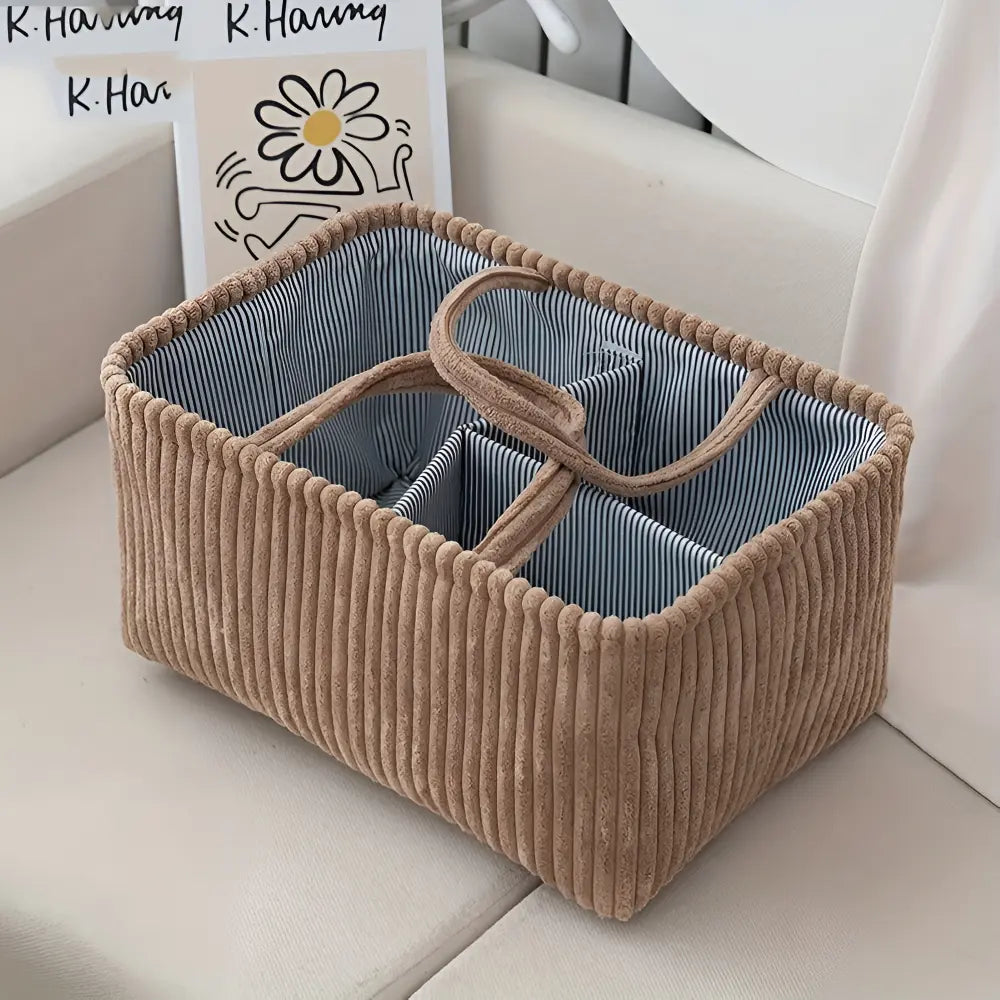Aufbewahrungskorb aus Polyester mit Fächern und Griffen, kompakter Organizer für strukturierte Ordnung von Babyartikeln und Alltagsgegenständen – Zorenza