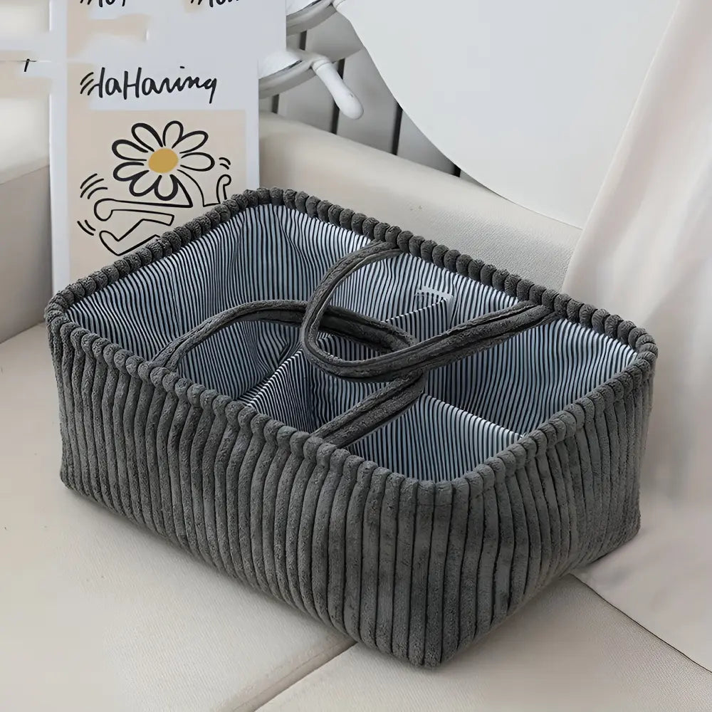 Aufbewahrungskorb aus Polyester mit Fächern und Griffen, kompakter Organizer für strukturierte Ordnung von Babyartikeln und Alltagsgegenständen – Zorenza
