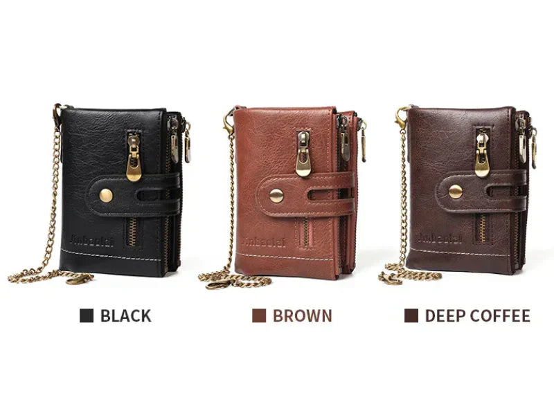 Retro-Lederbrieftasche mit Kette – 13 Kartenfächer & Doppelreißverschluss Zorenza