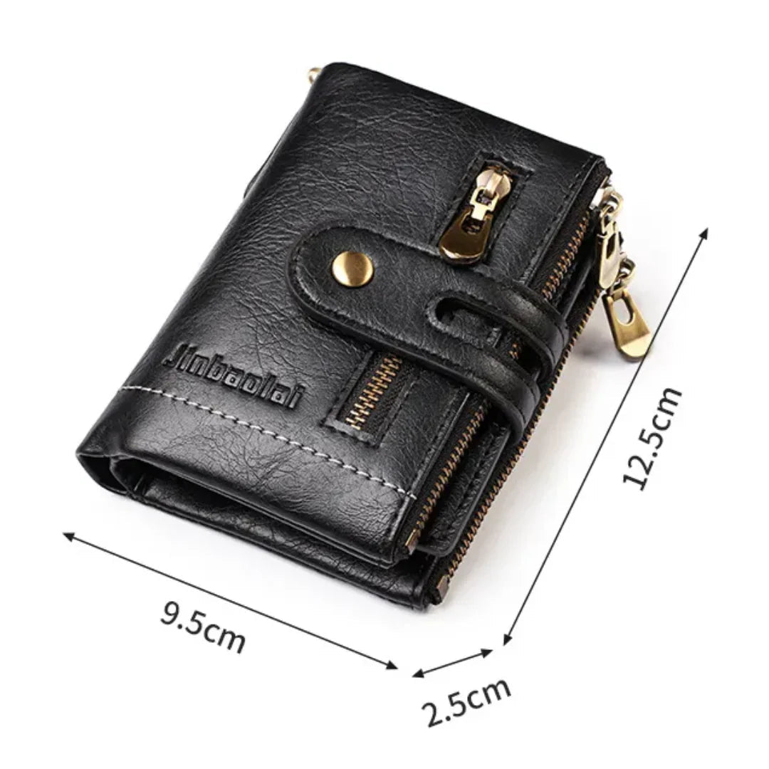 Retro-Lederbrieftasche mit Kette – 13 Kartenfächer & Doppelreißverschluss Zorenza
