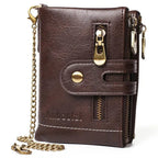Retro-Lederbrieftasche mit Kette – 13 Kartenfächer & Doppelreißverschluss Zorenza