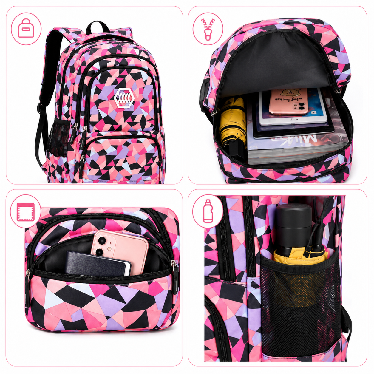 Schulrucksack-Set 3-teilig mit geometrischem Muster -    Zorenza