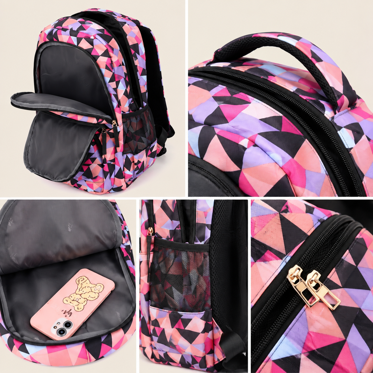 Schulrucksack-Set 3-teilig mit geometrischem Muster -    Zorenza