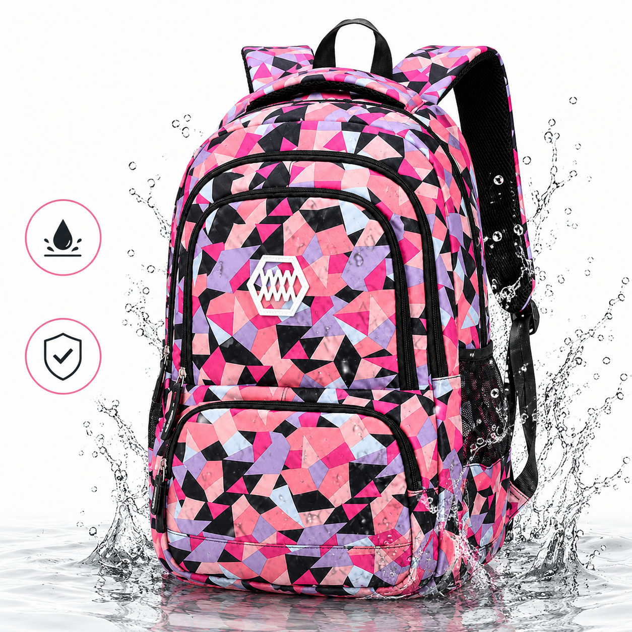 Schulrucksack-Set 3-teilig mit geometrischem Muster -    Zorenza