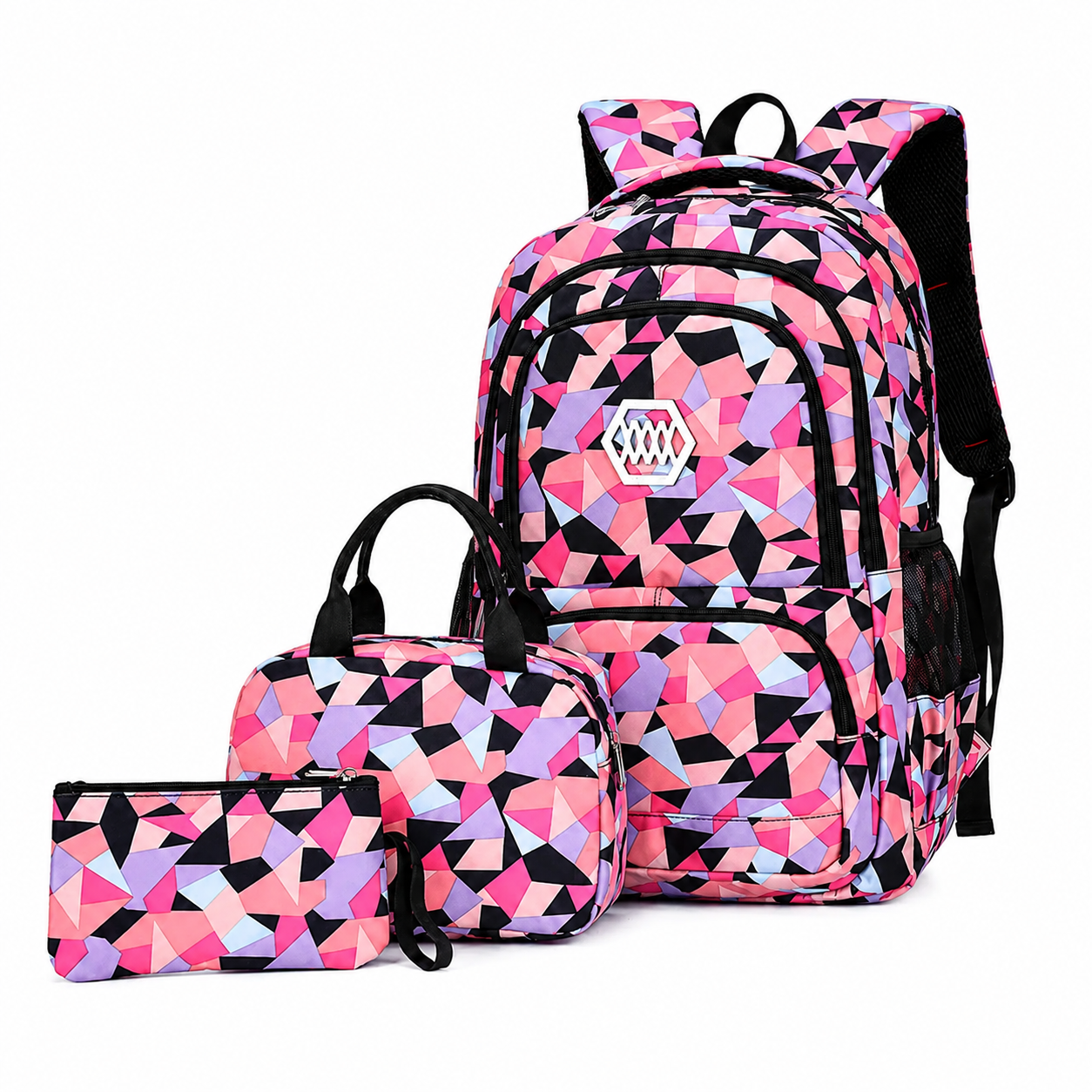 Schulrucksack-Set 3-teilig mit geometrischem Muster -    Zorenza