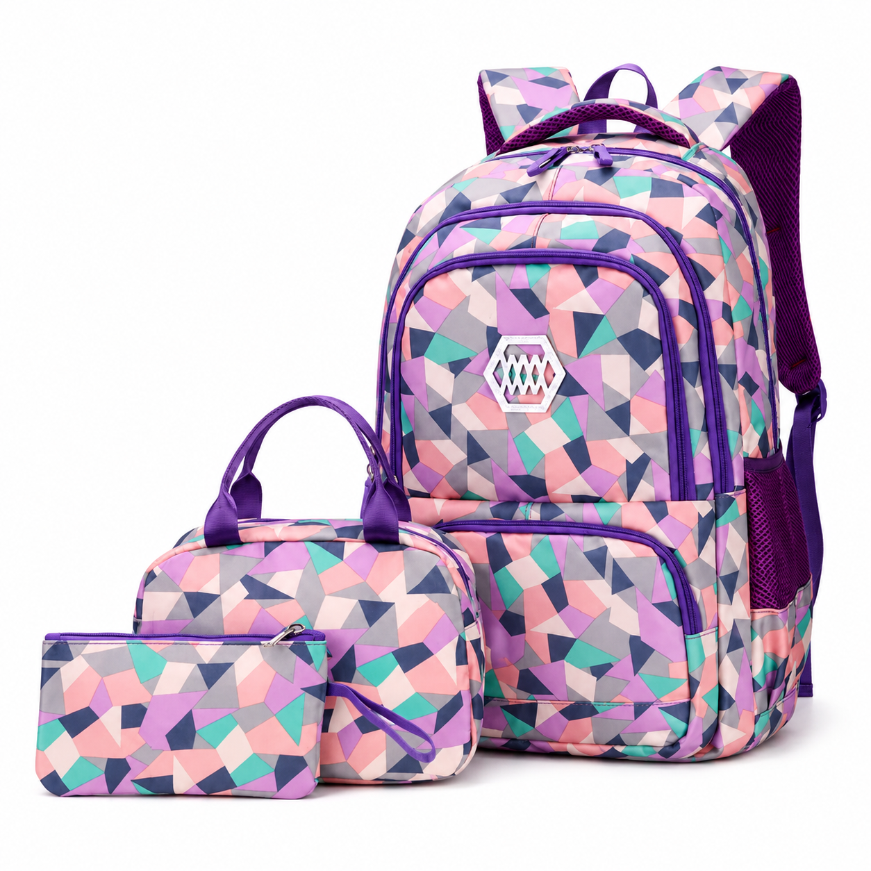 Schulrucksack-Set 3-teilig mit geometrischem Muster -    Zorenza