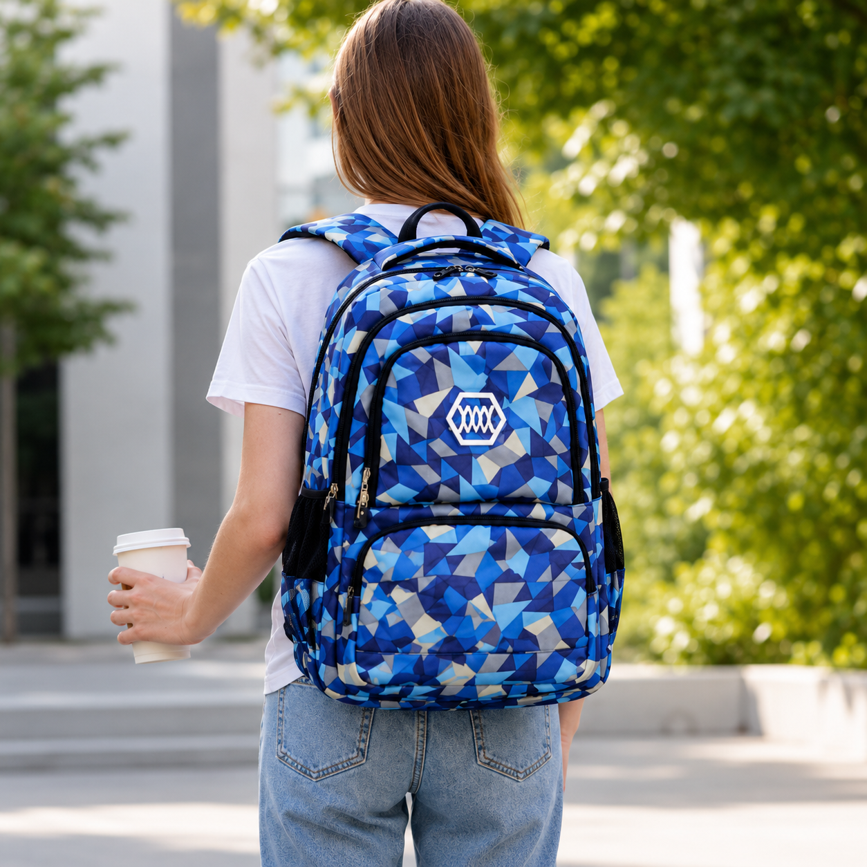 Schulrucksack-Set 3-teilig mit geometrischem Muster -    Zorenza