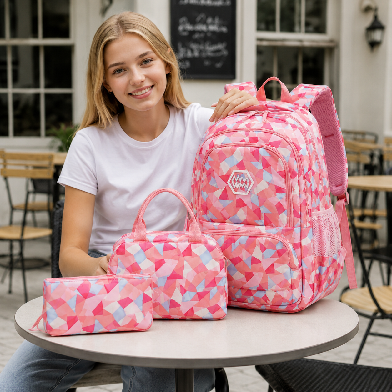 Schulrucksack-Set 3-teilig mit geometrischem Muster -    Zorenza