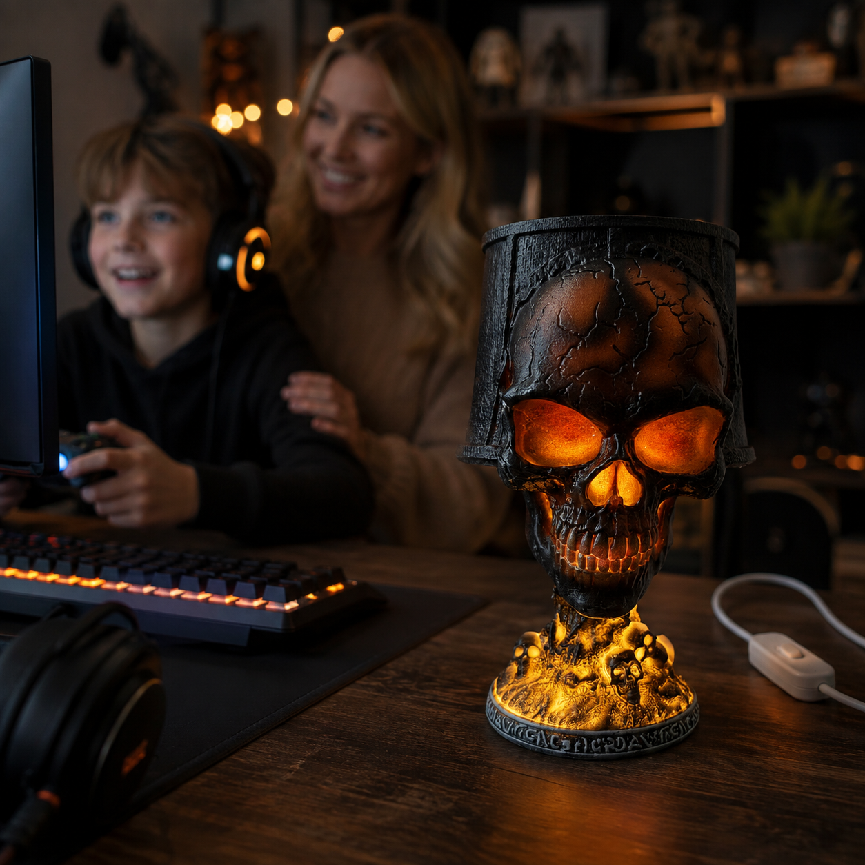 Totenkopf-Lampe Lava-Effekt – Düsteres Design für Schlafzimmer und Gaming-Raum -    Zorenza